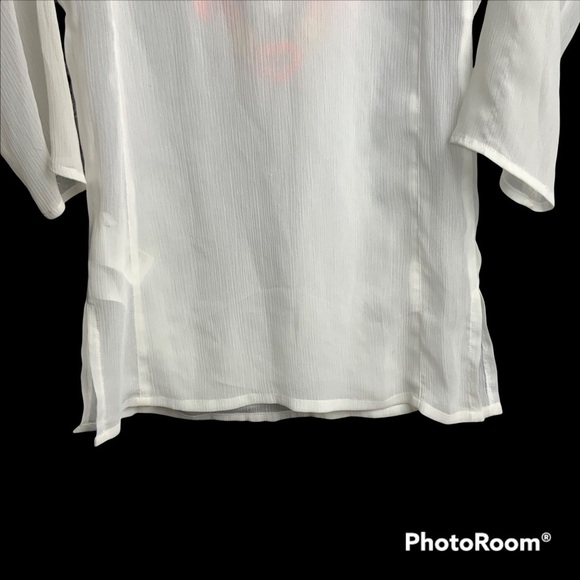 H&M White Sheer Tunic Blouse w Colorful Stitched Design Girls 4-6 - Picture 3 of 5